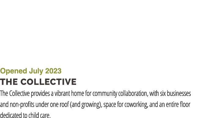 Opened July 2023 the collective The Collective provides a vibrant home for community collaboration, with six business...
