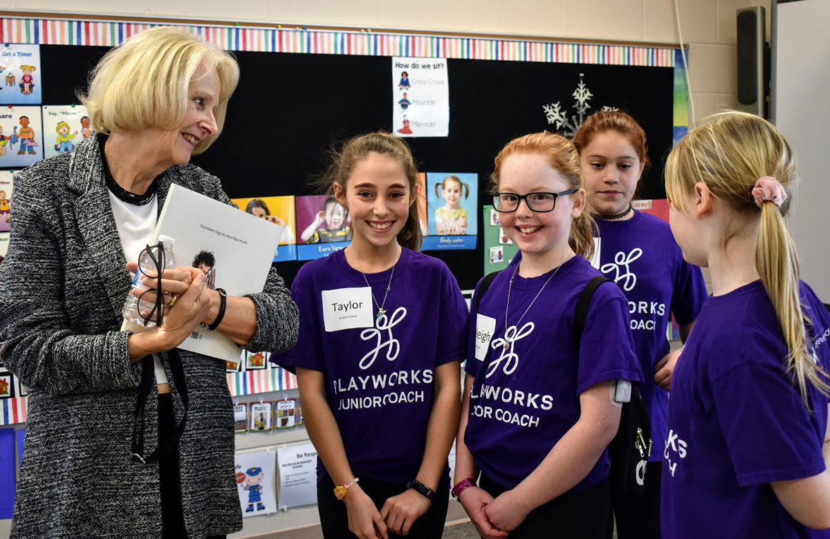First Lady Kathy Evers with Playworks Junior Coaches